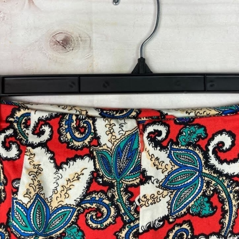 Premise Skirt Womens 12 Red Paisley Cotton Stretch Pencil Knee Length Colorful - Picture 6 of 6